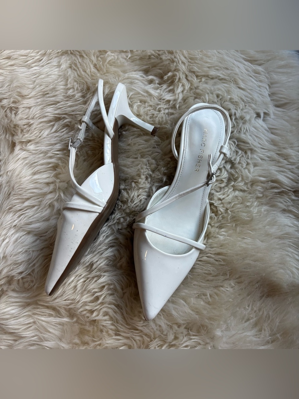 Marc Fisher patent slingback kitten heels. White. Size 5